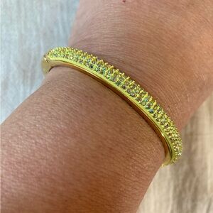 J. Crew Lime‎ Yellow Hinged Bracelet with Aurora Borealis Crystals